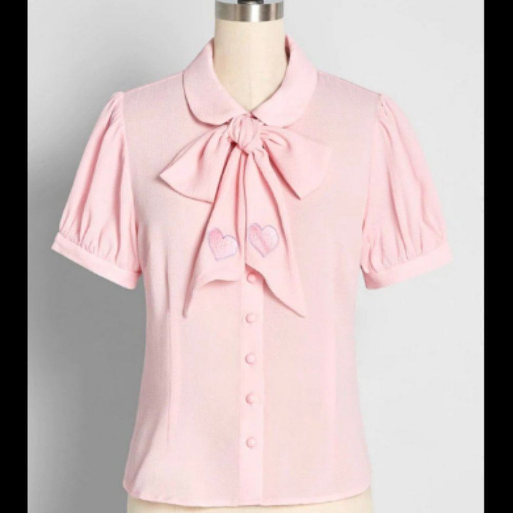 NWT Modcloth Collectif All Things Precious Tie-Neck Blouse FITS LIKE 14/16